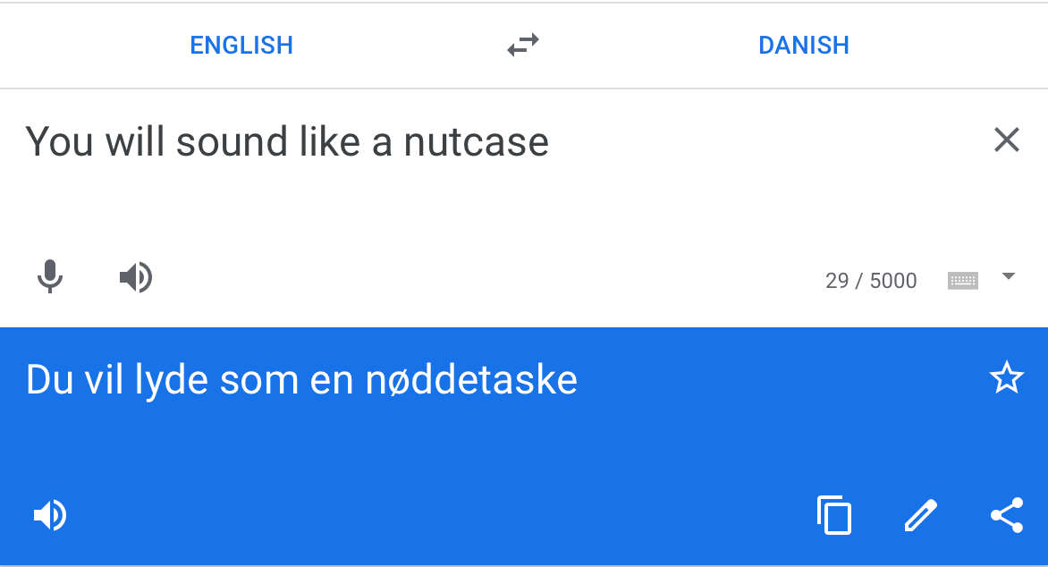 Skærmbillede fra Google Translate